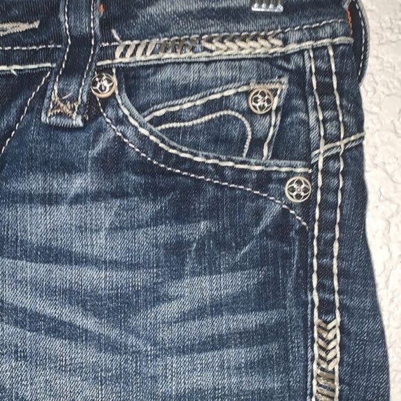 Rock Revival Sasha P31 Bootcut Jeans Womens 29 Dark Wash Distressed Denim Embroi - Picture 7 of 15